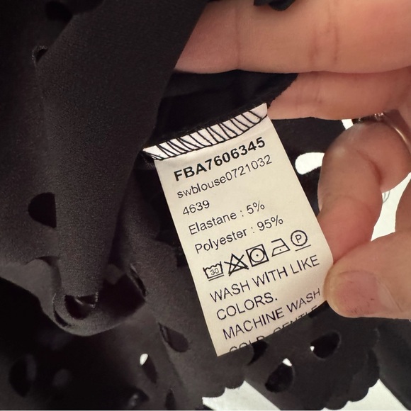 Black Laser Cut Tie Waist Peplum Blouse XXL Bohemian Feminine Romantic - Picture 7 of 13